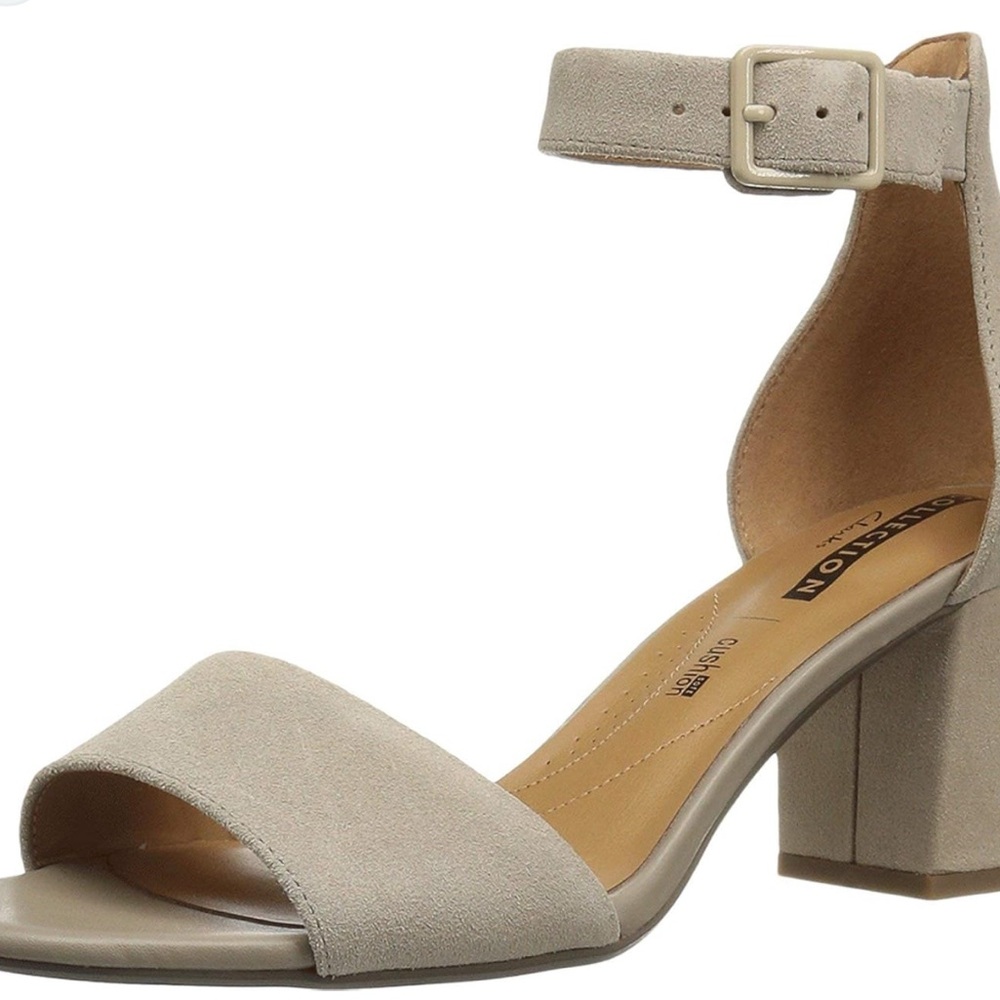 Clarks Tan Heels Suede Block Heel Sandals